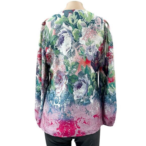 Sundance Samantha Silk Long Sleeve Boho Floral Pleated V-Neck Empire Top Women S - Picture 2 of 12